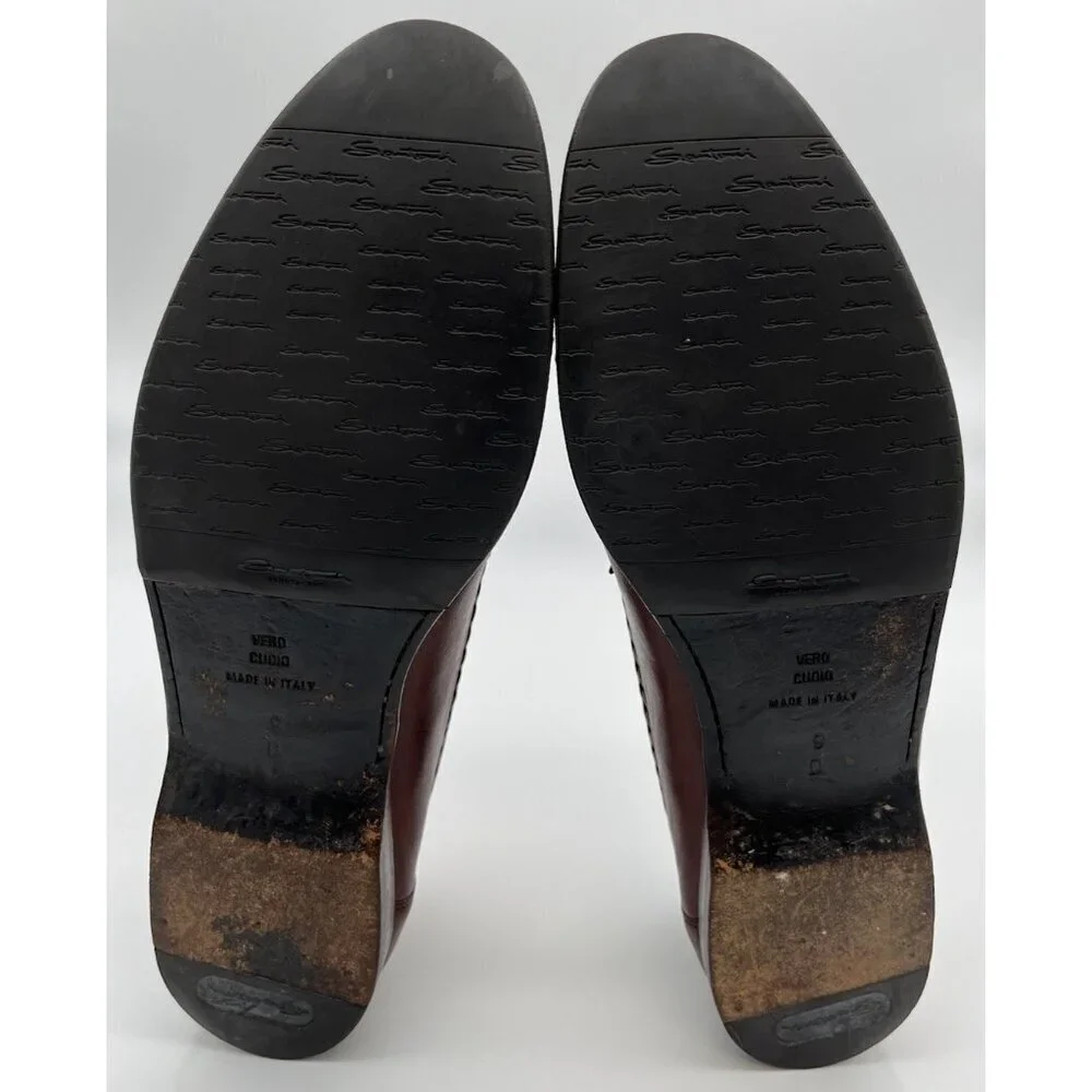 Santoni Italy Handmade Stitched Brown Leather Kiltie Tassell Loafers Men Size 9D